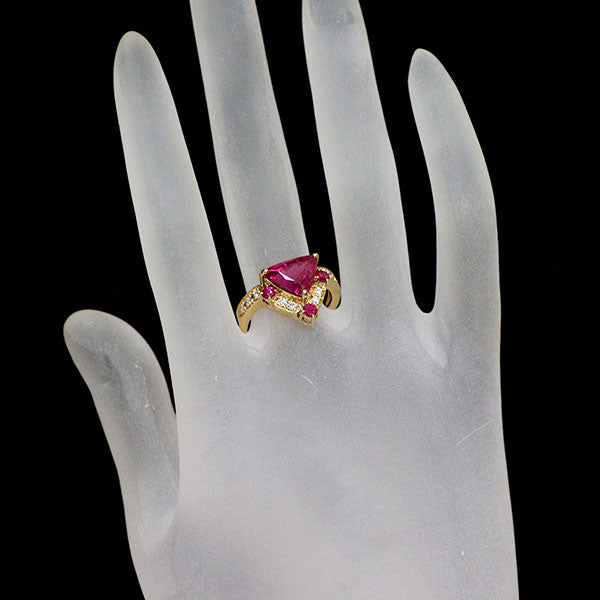 K18YG ピンクトルマリン ルビー ダイヤモンド リング 2.55ct R0.29ct D0.19ct