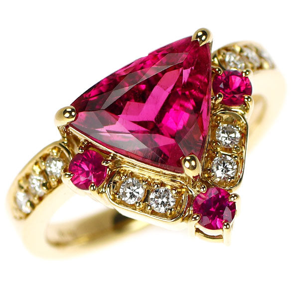 K18YG ピンクトルマリン ルビー ダイヤモンド リング 2.55ct R0.29ct D0.19ct