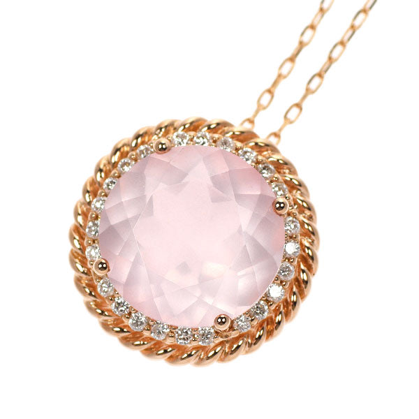 K18PG ローズクオーツ ダイヤモンド ペンダントネックレス 5.49ct D0.24ct