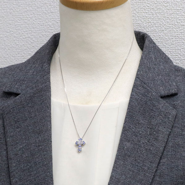 笠原真寿美 K18WG サファイア ダイヤモンド ペンダントネックレス クロス