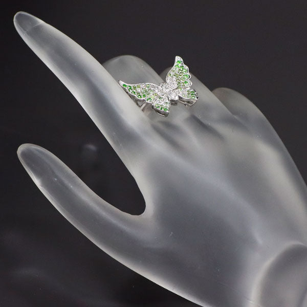希少 K18WG デマントイドガーネット ダイヤモンド リング 0.65ct D0.25ct 蝶
