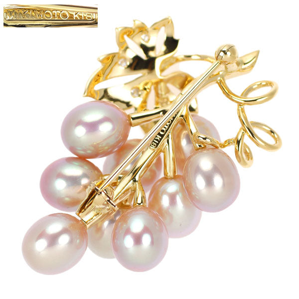 ミキモト K18YG 淡水 真珠 ダイヤモンド ブローチ ぶどう
