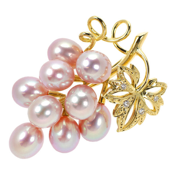 ミキモト K18YG 淡水 真珠 ダイヤモンド ブローチ ぶどう
