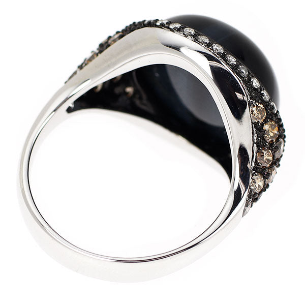 ブラックコーティング/K18WG ホークスアイ ダイヤモンド リング 10.02ct D0.27ct BD0.68ct