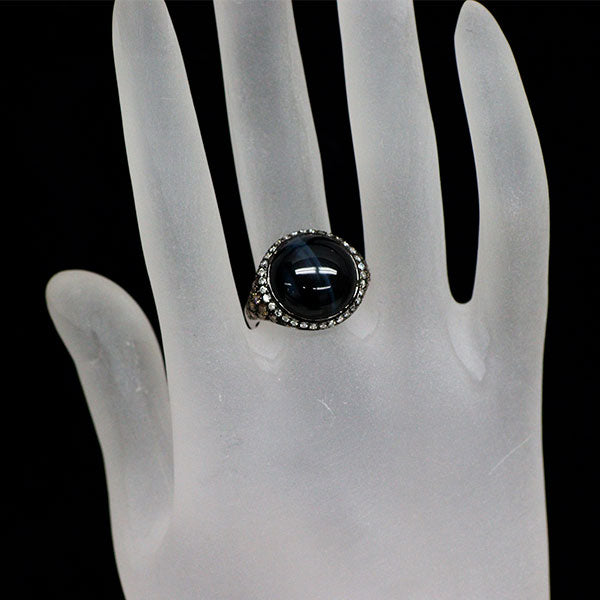 ブラックコーティング/K18WG ホークスアイ ダイヤモンド リング 10.02ct D0.27ct BD0.68ct