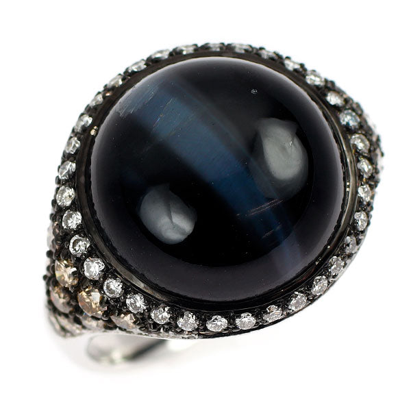ブラックコーティング/K18WG ホークスアイ ダイヤモンド リング 10.02ct D0.27ct BD0.68ct