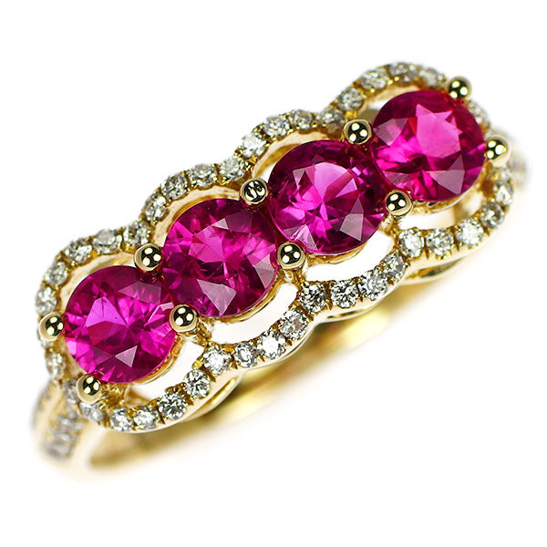 K18YG ピンクサファイア ダイヤモンド リング 1.14ct D0.24ct