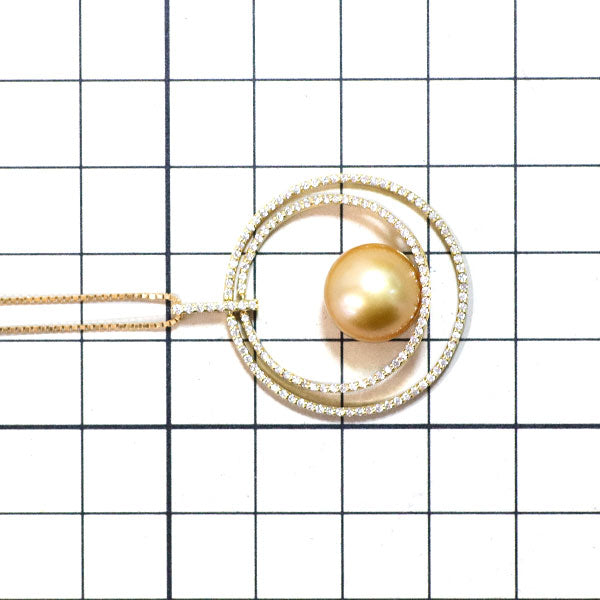 K18YG ゴールデン 真珠 ダイヤモンド ペンダントネックレス 径約11.3mm D0.52ct
