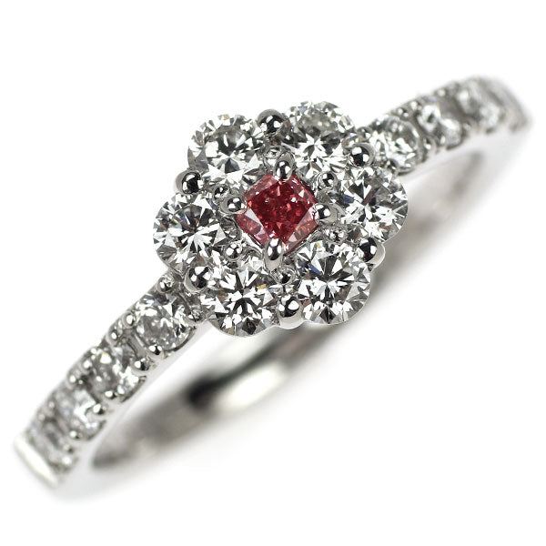 新品 希少 Pt950 天然ビビッドピンクダイヤモンド リング 0.078ct FVP SI2 D0.67ct【エスコレ】フラワー