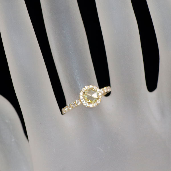 新品 K18YG ローズカット ダイヤモンド  リング 0.388ct FY SI2 D0.41ct 【エスコレ】