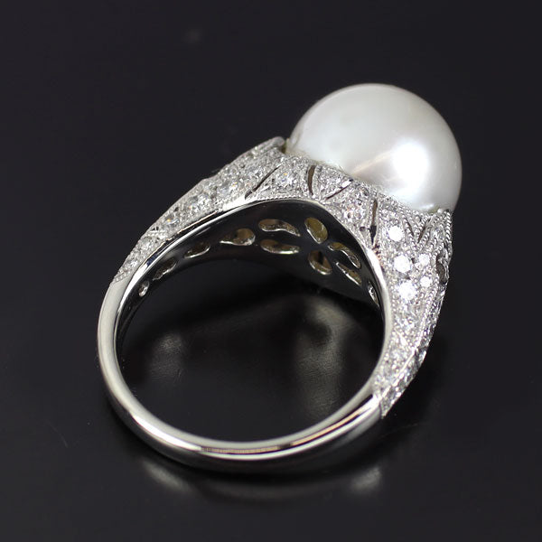 Pt900 白蝶 真珠/パール ダイヤモンド リング 径約11.4mm D0.78ct
