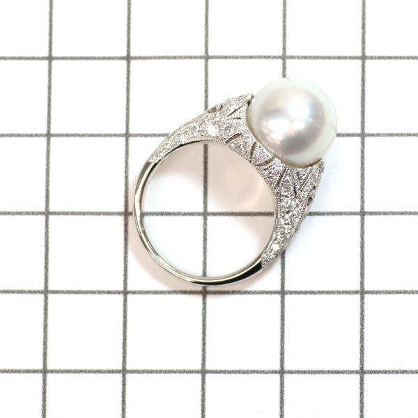 Pt900 白蝶 真珠/パール ダイヤモンド リング 径約11.4mm D0.78ct