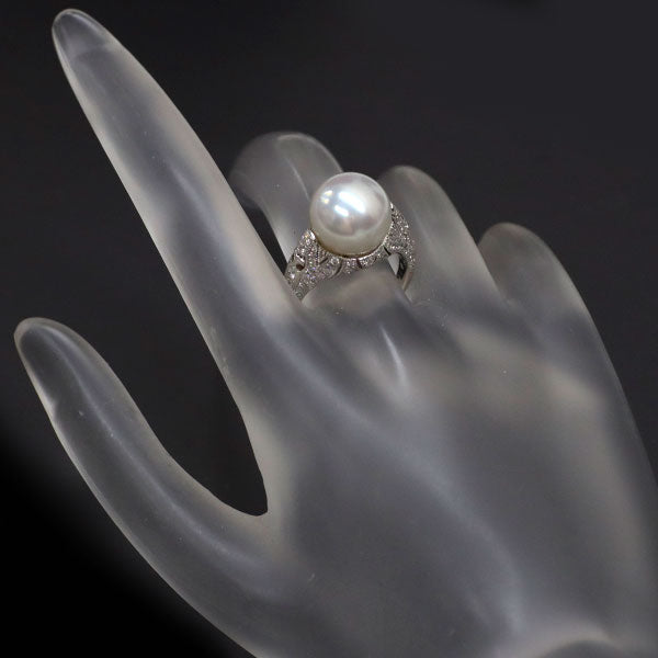 Pt900 白蝶 真珠/パール ダイヤモンド リング 径約11.4mm D0.78ct