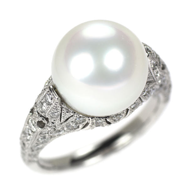 Pt900 白蝶 真珠/パール ダイヤモンド リング 径約11.4mm D0.78ct