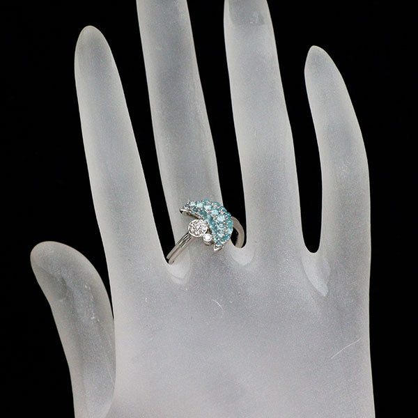 希少 Pt950 ラウンドカボション パライバトルマリン ダイヤモンド リング 0.55ct D0.08ct 月