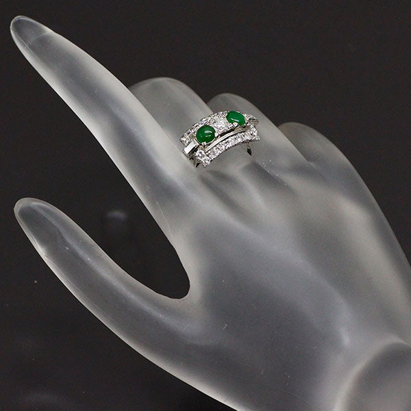 Pt850 翡翠 ダイヤモンド リング 陽刻ビンテージ 昭和風レトロ