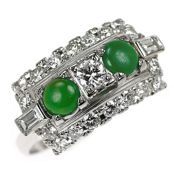 Pt850 翡翠 ダイヤモンド リング 陽刻ビンテージ 昭和風レトロ