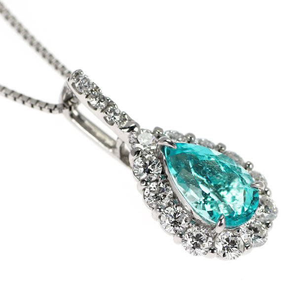 Pt ブラジル産 パライバトルマリン ダイヤモンド ペンダントネックレス 1.07ct D0.56ct