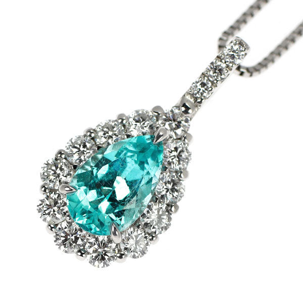 Pt ブラジル産 パライバトルマリン ダイヤモンド ペンダントネックレス 1.07ct D0.56ct