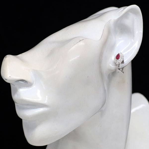 Pt900/ K14WG マーキス ルビー ダイヤモンド ピアス兼イヤリング 0.753ct D0.70ct