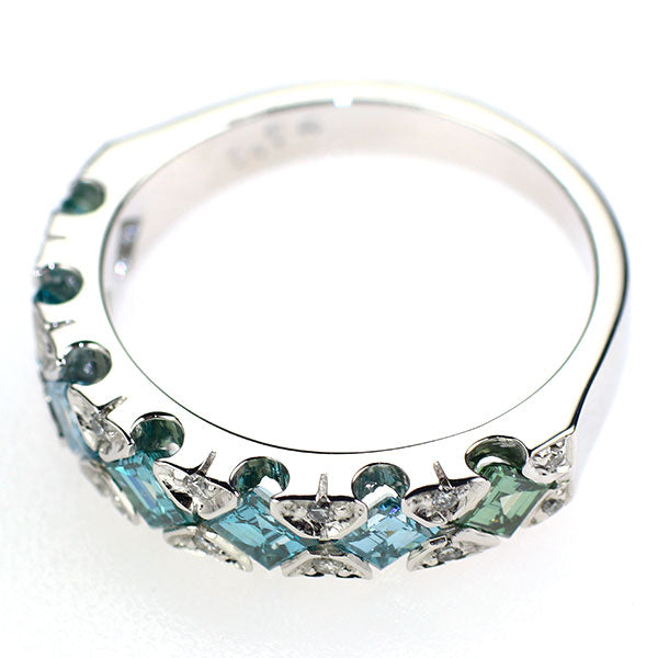 K18WG スクエアカットトリートブルー/ラウンド ダイヤモンド リング D1.14ct