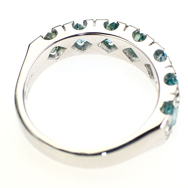 K18WG スクエアカットトリートブルー/ラウンド ダイヤモンド リング D1.14ct