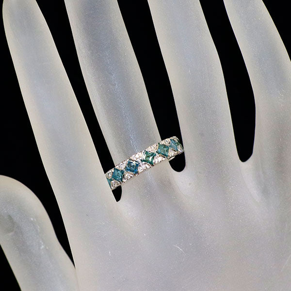 K18WG スクエアカットトリートブルー/ラウンド ダイヤモンド リング D1.14ct