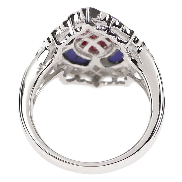 Pt900 ルビー ラピスラズリ ダイヤモンド リング 1.09ct D0.41ct ミステリーセッティング