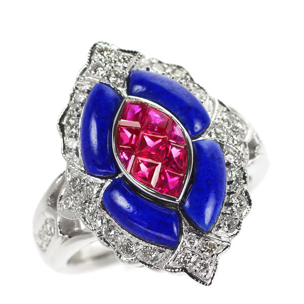 Pt900 ルビー ラピスラズリ ダイヤモンド リング 1.09ct D0.41ct ミステリーセッティング