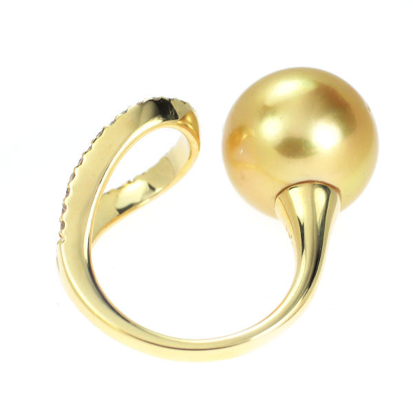 K18YG ゴールデン真珠/パール ダイヤモンド リング 径約13.0mm D0.31ct
