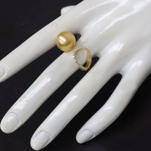 K18YG ゴールデン真珠/パール ダイヤモンド リング 径約13.0mm D0.31ct