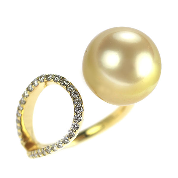 K18YG ゴールデン真珠/パール ダイヤモンド リング 径約13.0mm D0.31ct