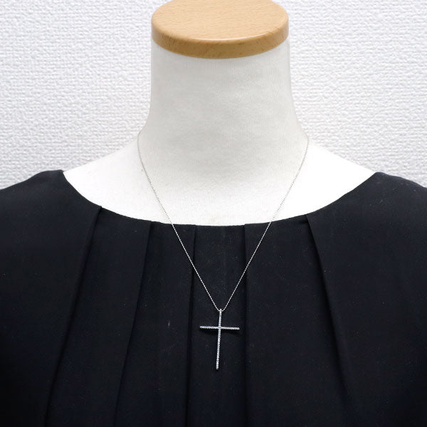 K18WG アイスブルーダイヤモンド ペンダントネックレス 0.32ct クロス