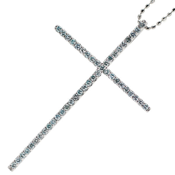 K18WG アイスブルーダイヤモンド ペンダントネックレス 0.32ct クロス