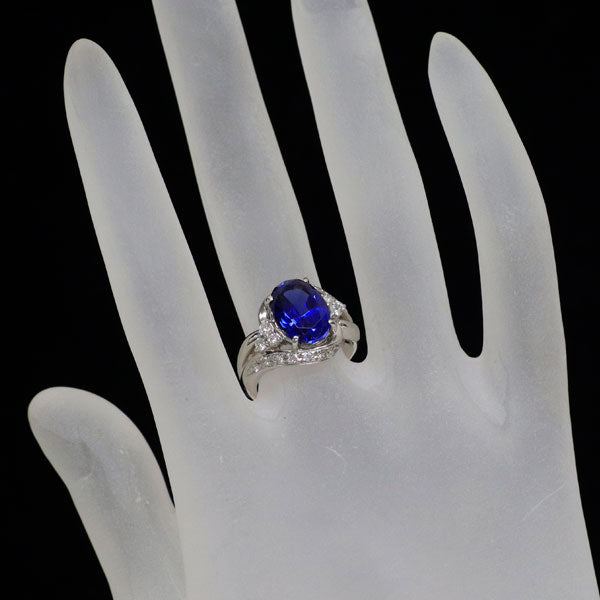 クレサンベール Pt950 再結晶 サファイア ダイヤモンド リング 3.60ct D0.43ct
