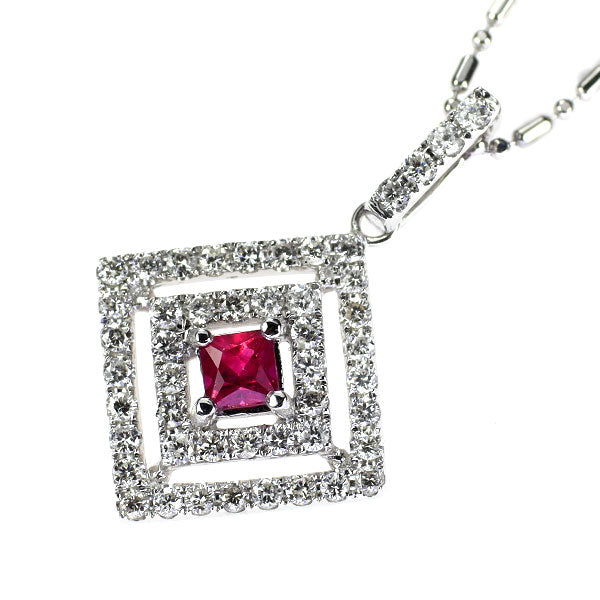 K18WG ルビー ダイヤモンド ペンダントネックレス 0.24ct D0.50ct