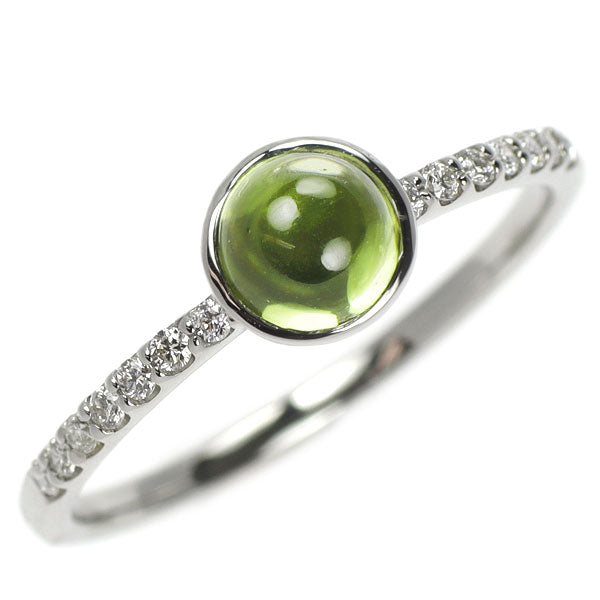 Pt900 カボションカット ペリドット ダイヤモンド リング D0.09ct