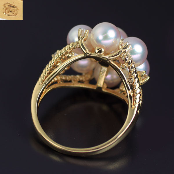 ミキモト K18YG アコヤ 真珠/パール ダイヤモンド リング 径約5.2-6.0mm