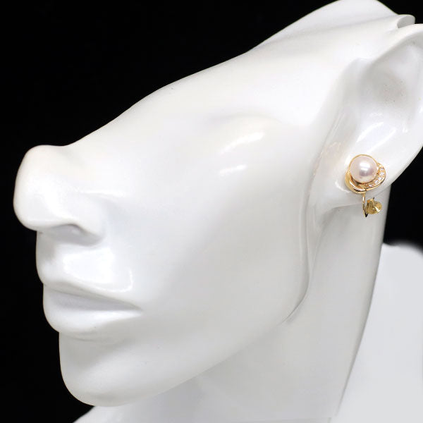 田崎真珠 K18YG アコヤ 真珠/パール ダイヤモンド イヤリング 径約7.6mm D0.08ct