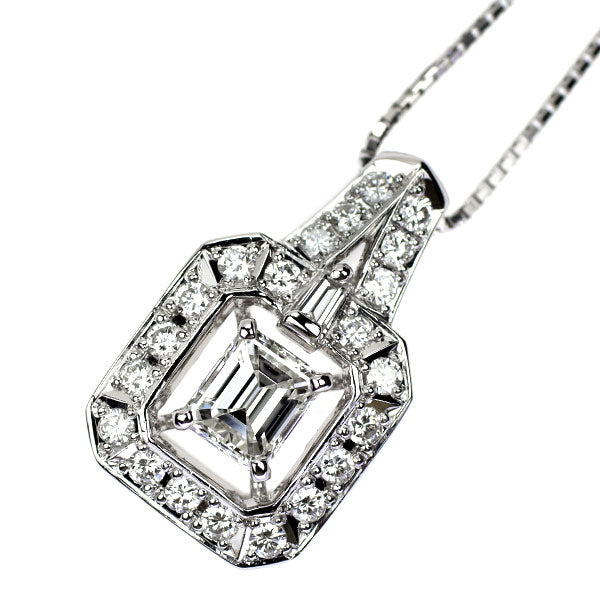 Pt エメラルドカット ダイヤモンド ペンダントネックレス 0.462ct H VVS2 D0.32ct