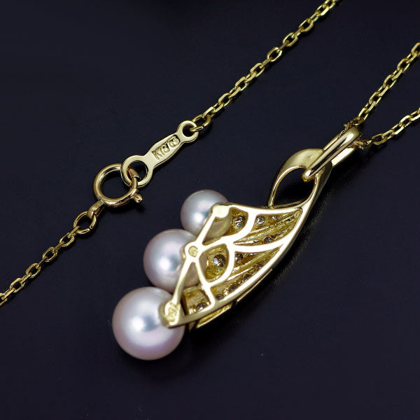 ミキモト K18YG アコヤ真珠 ダイヤモンド ペンダントネックレス 径約  