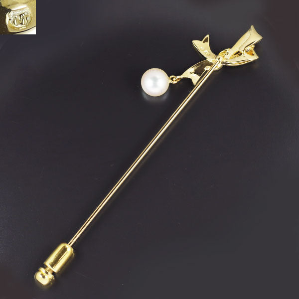 ミキモト K18YG アコヤ 真珠/パール ピンブローチ 径約6.4mm リボン