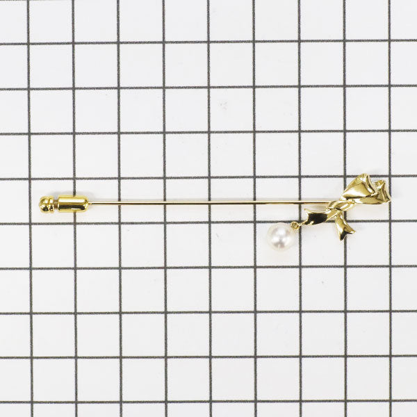 ミキモト K18YG アコヤ 真珠/パール ピンブローチ 径約6.4mm リボン