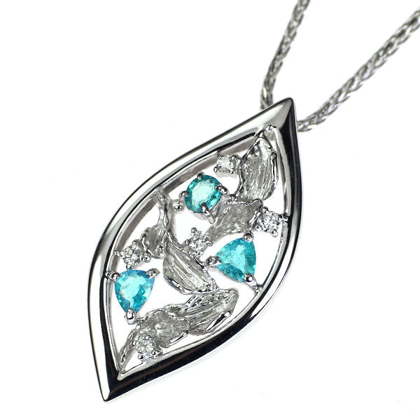 K18WG ブラジル産 パライバトルマリン ダイヤモンド ペンダントネックレス 0.27ct D0.08ct