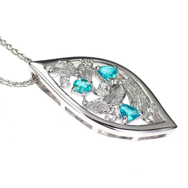 K18WG ブラジル産 パライバトルマリン ダイヤモンド ペンダントネックレス 0.27ct D0.08ct