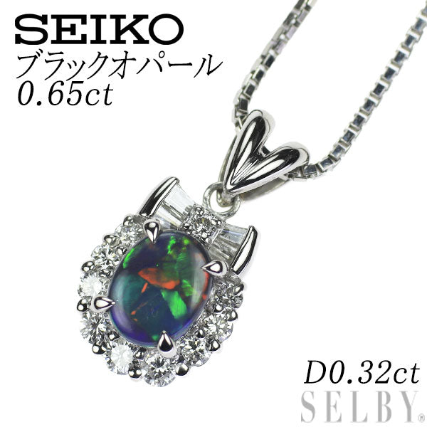 セイコー Pt900/ Pt850 ブラック オパール ダイヤモンド ペンダントネックレス 0.65ct D0.32ct