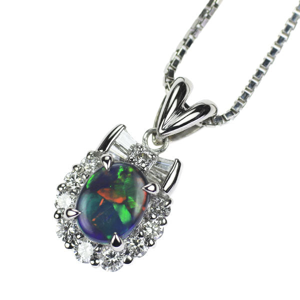 セイコー Pt900/ Pt850 ブラック オパール ダイヤモンド ペンダントネックレス 0.65ct D0.32ct