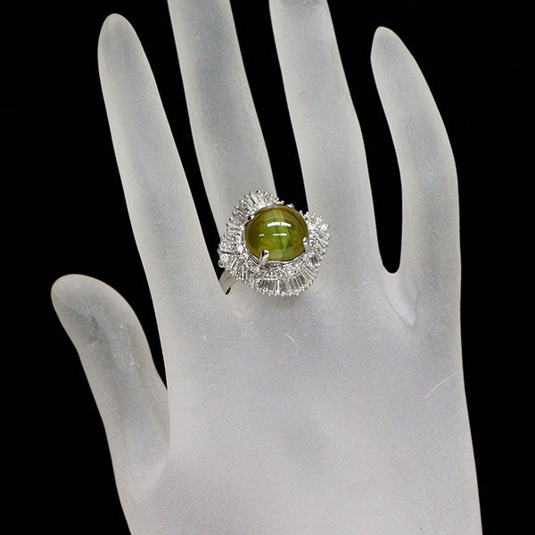 Pt900 クリソベリルキャッツアイ ダイヤモンド リング 15.76ct D2.02ct