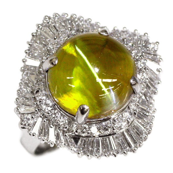 Pt900 クリソベリルキャッツアイ ダイヤモンド リング 15.76ct