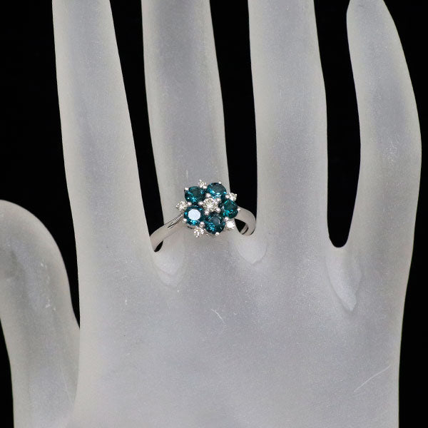 K18WG カラーチェンジガーネット ダイヤモンド リング 1.20ct D0.18ct フラワー
